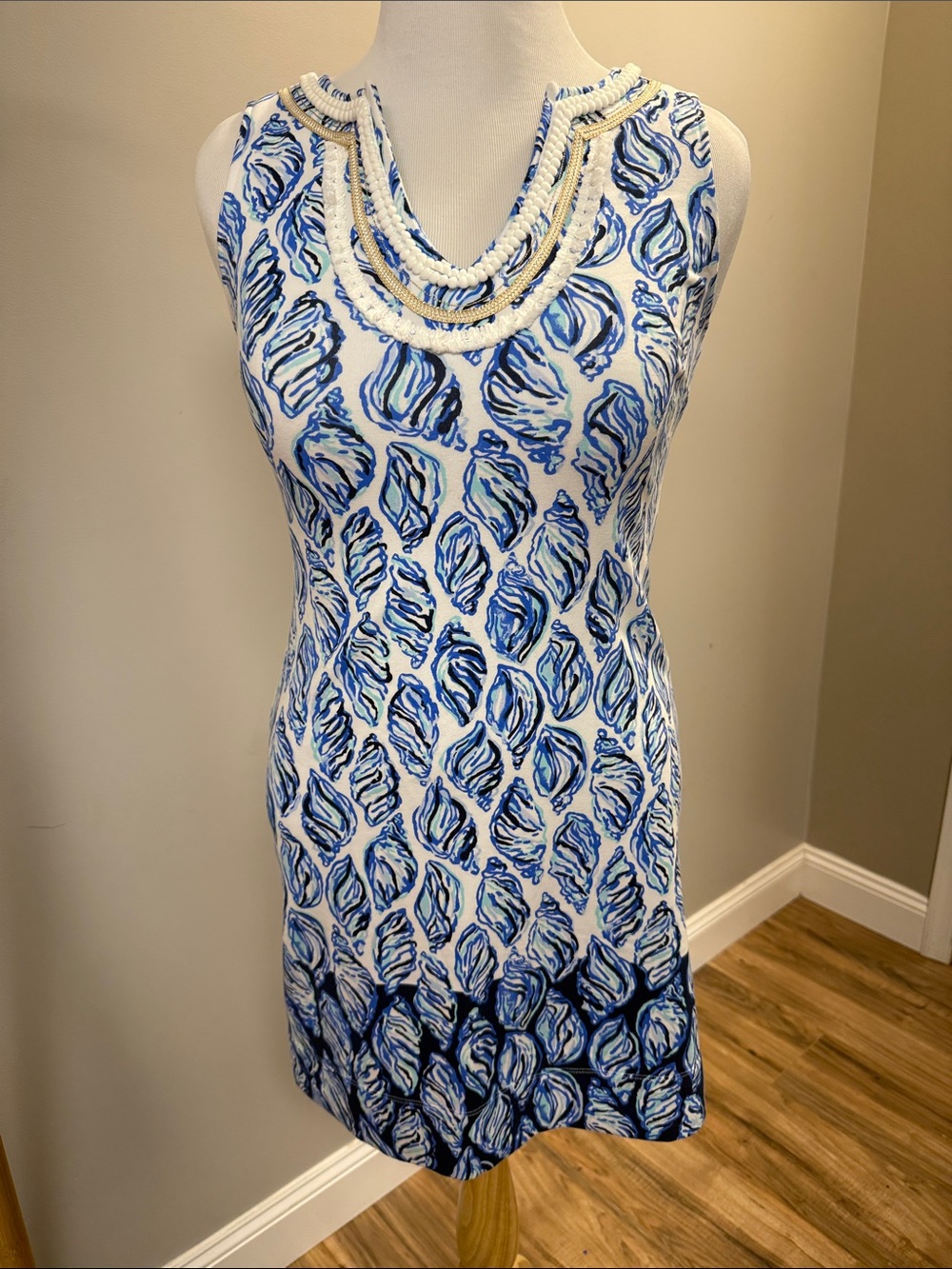 Lilly Pulitzer Harper Blue White Shell-Print Sleeveless Shift Dress